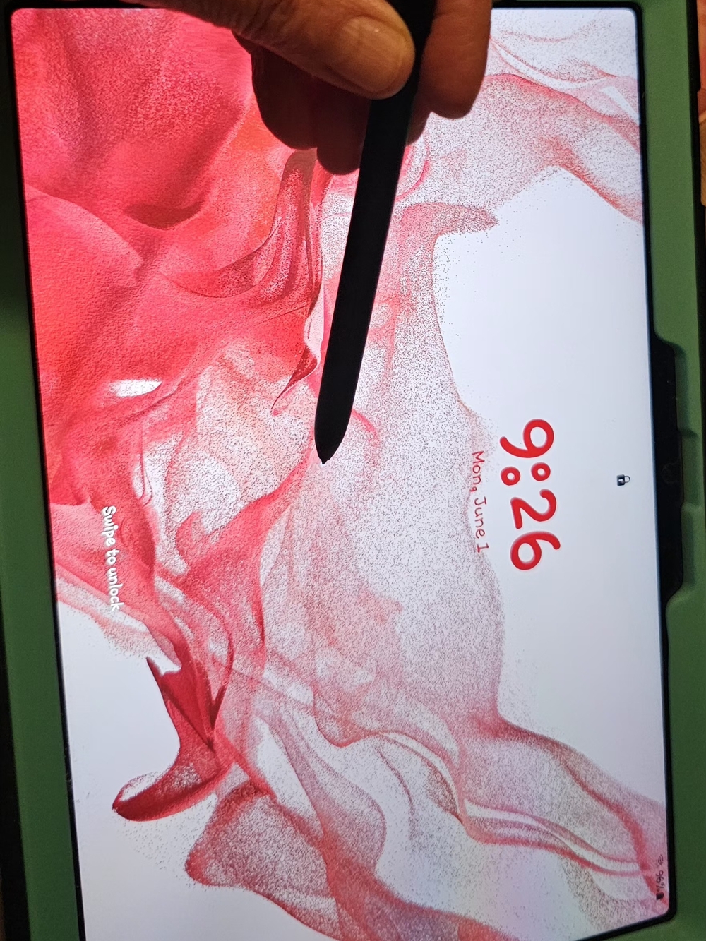 Samsung Tablet with Black Stylus and Green Case